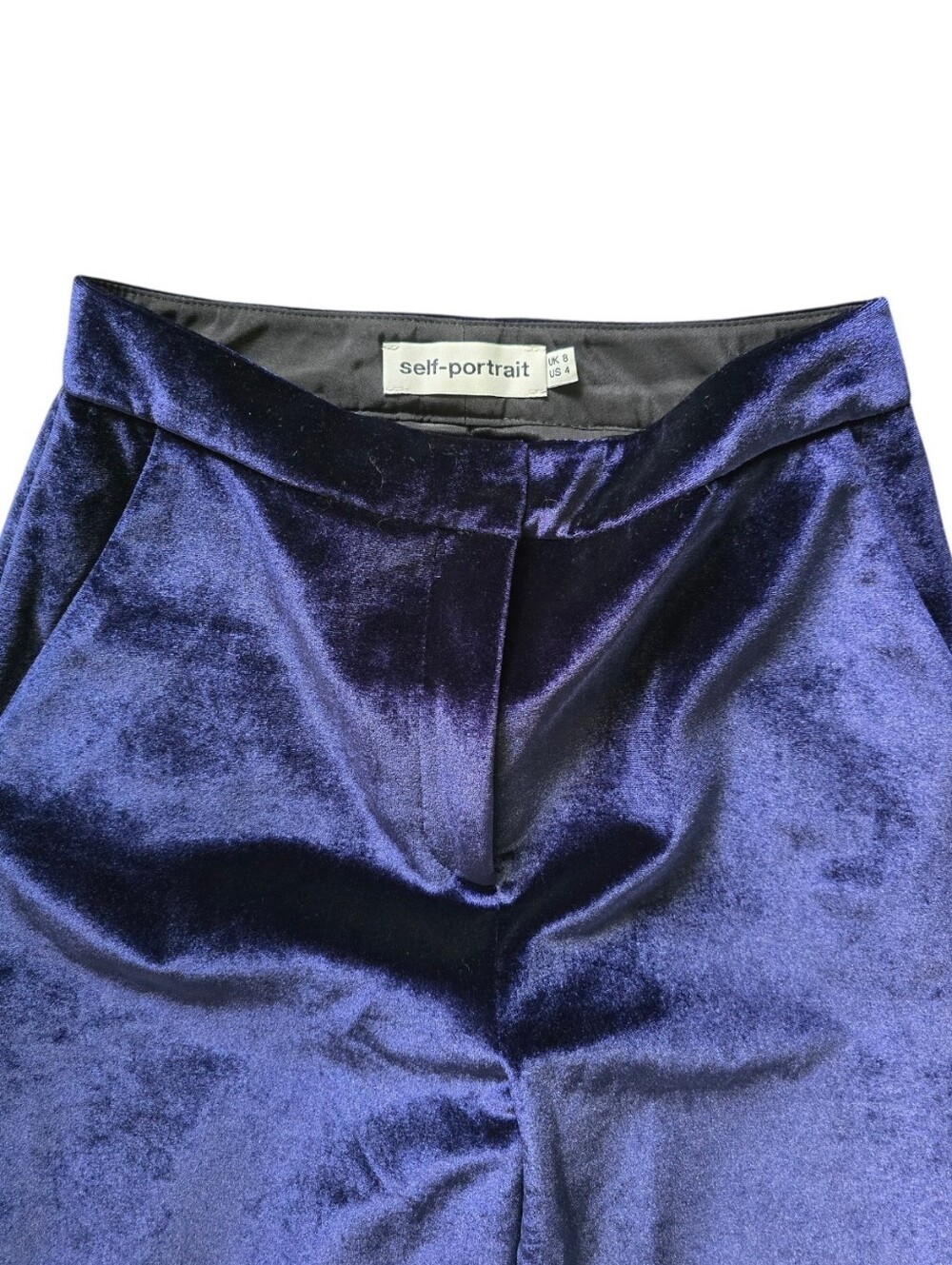 Self-Portrait Deep Navy Velvet Wide-Leg Pants - Picture 2 of 7